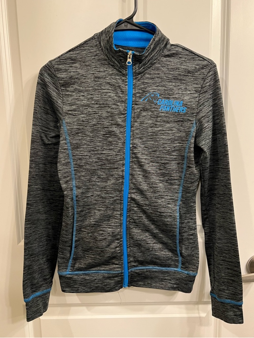 Carolina Panthers Heather Gray Full-Zip Jacket with Blue Trim | Size XS